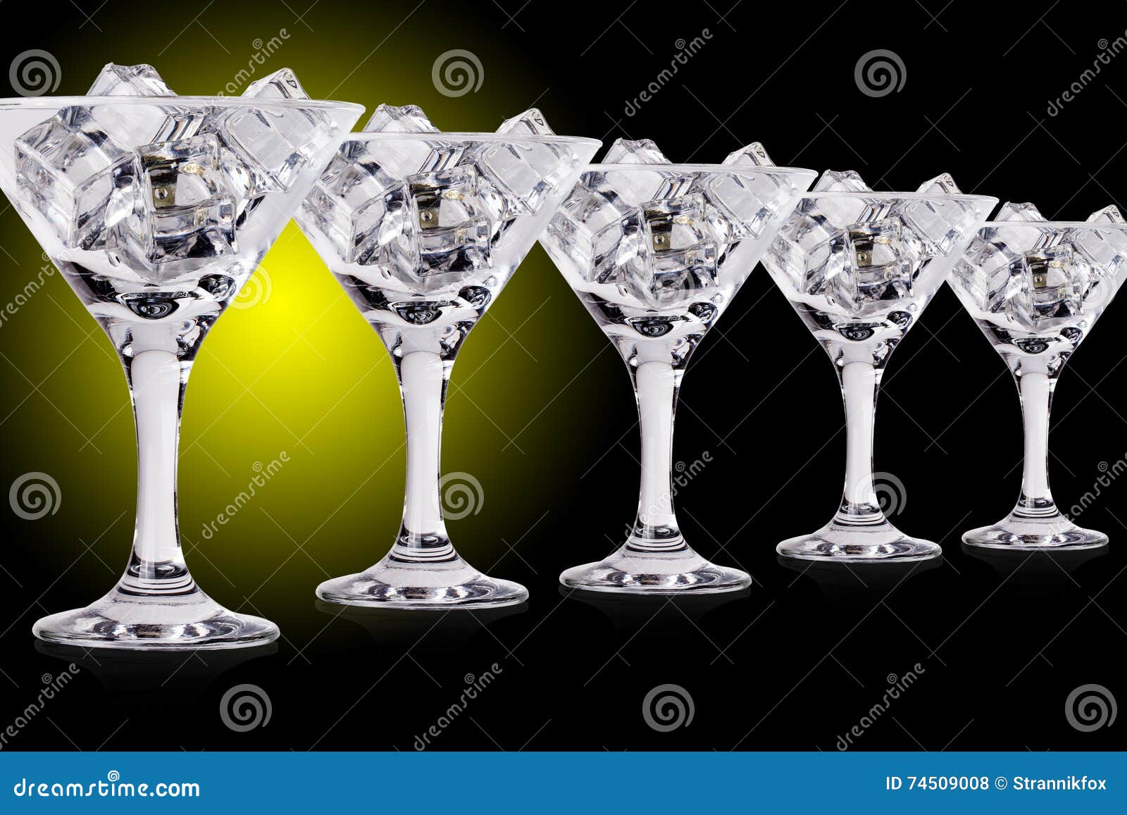 Ice Cubes in Martini Glasses on Color Background Stock Photo Image of