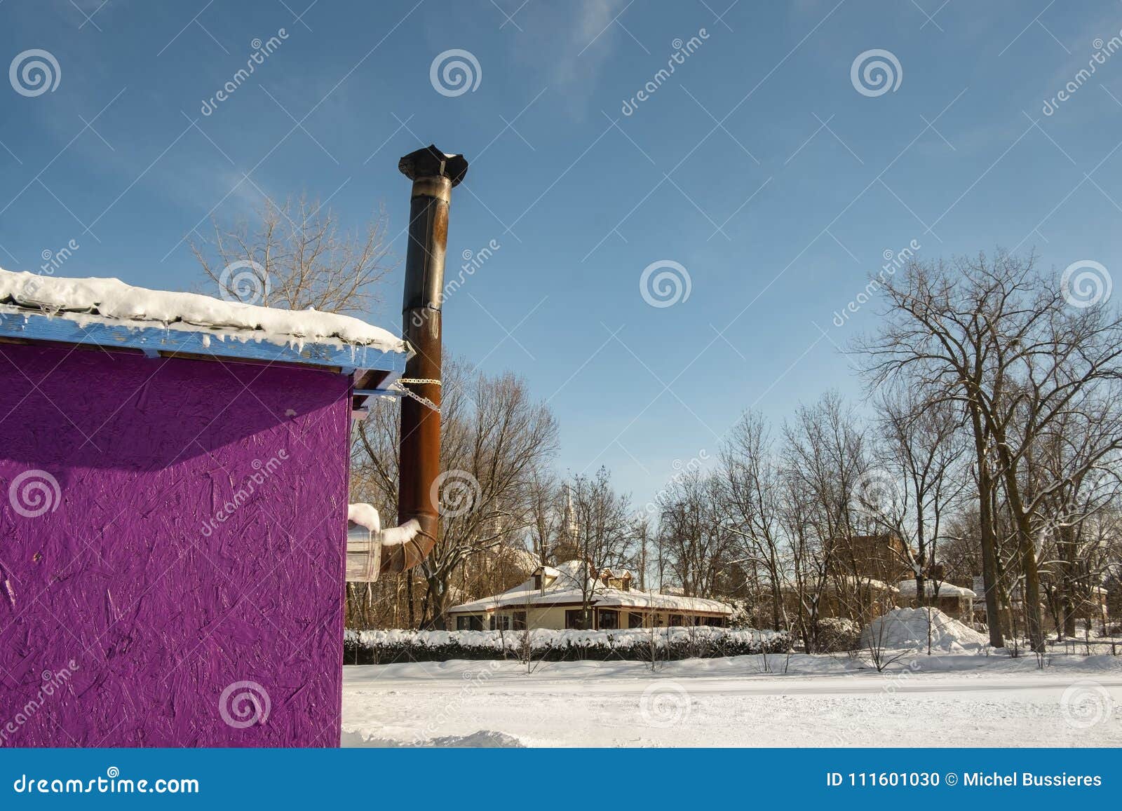 ice fishing cabin chimney in ste-rose laval