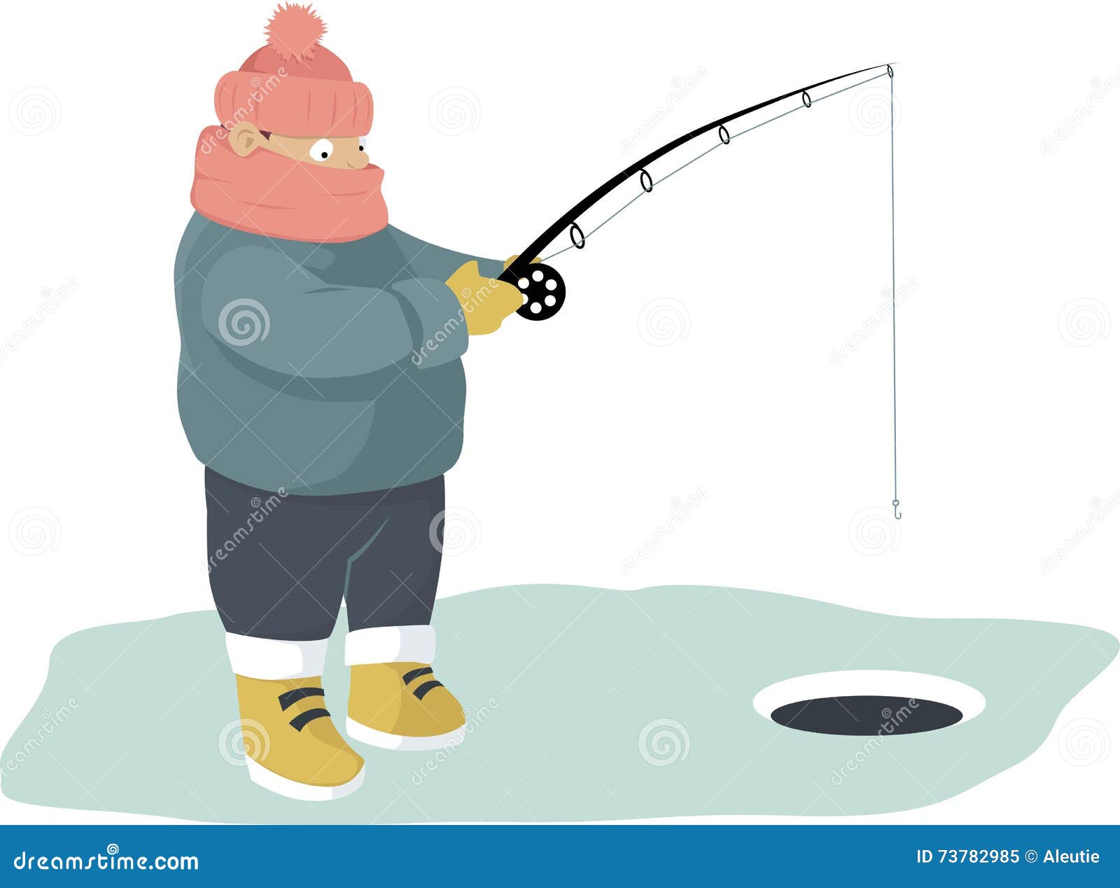 Ice fishing stock vector. Illustration of cartoon, cold - 73782985