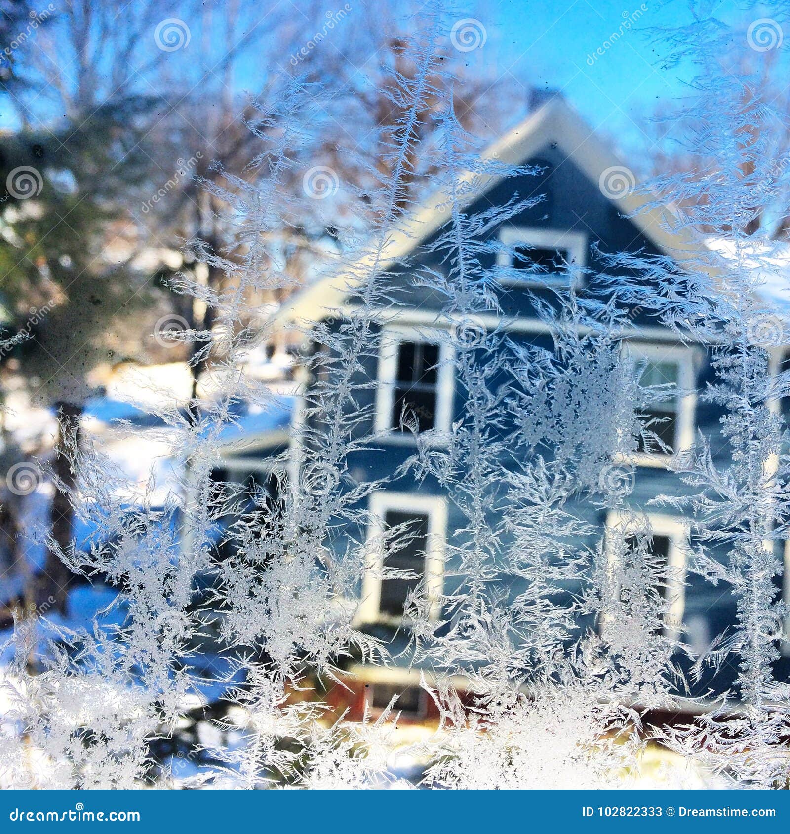 Ice and Frost Form on Window Stock Image - Image of cozy