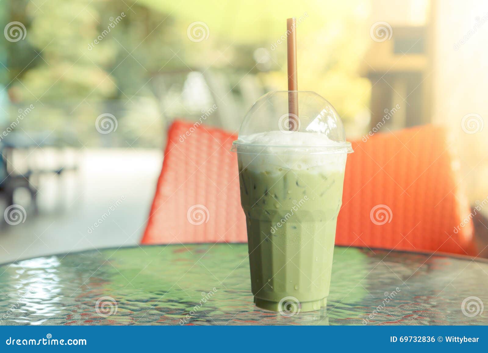 Ice Green Tea Latte on Table in Cafe Stock Photo Image of eating