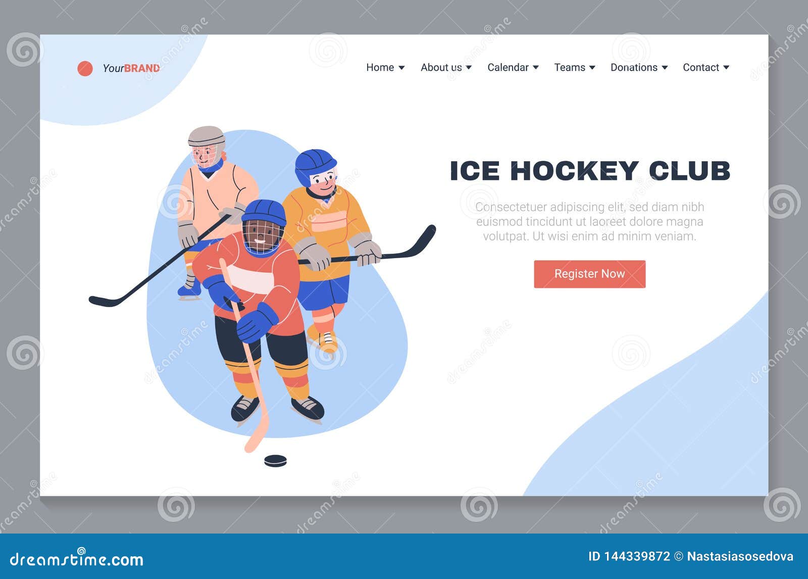 Ice Hockey Club Landing Page Template Stock Vector