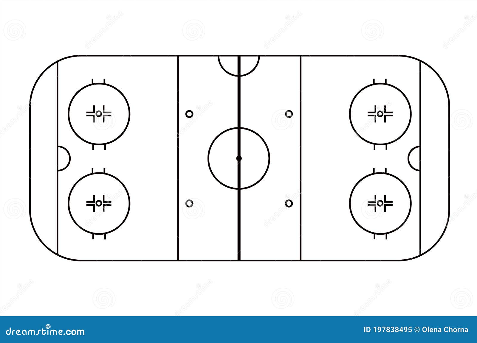 Ice Hockey Field Scheme. View from Above. Black and White Illustration
