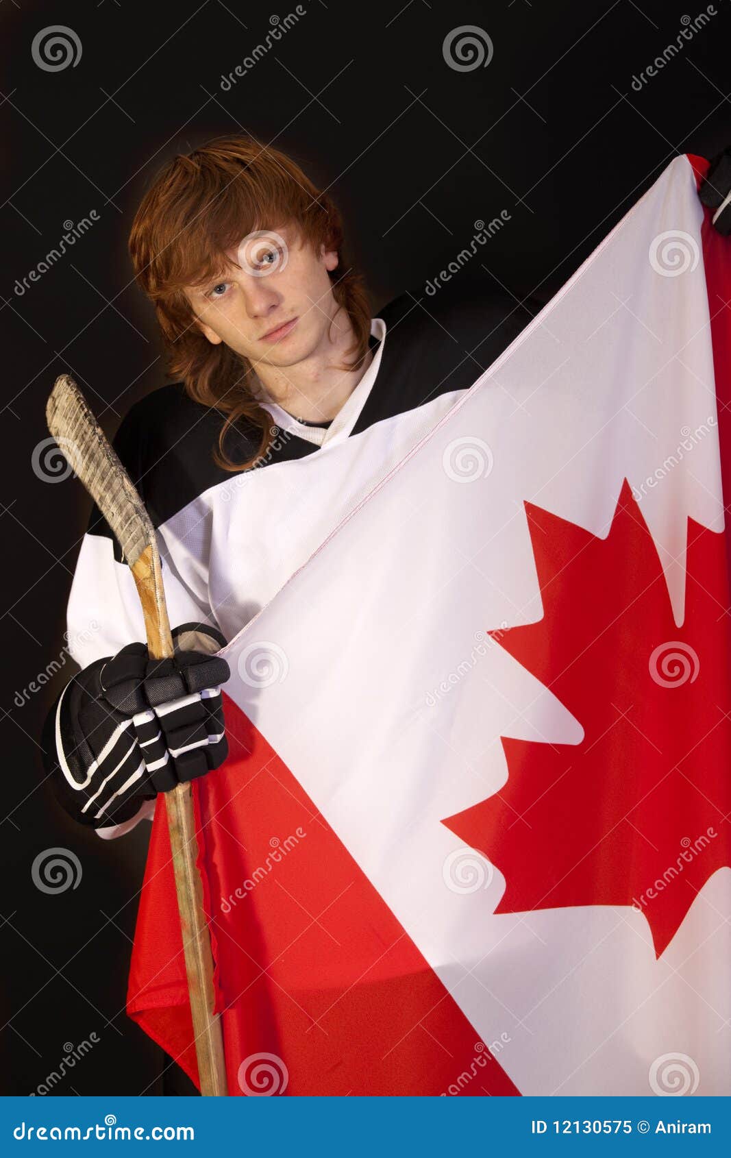 Ice Hockey Player with Canadian Flag Stock Image Image of stick