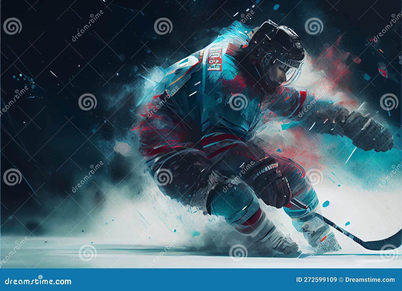 Ice Hockey Player in Motion on the Ice Stock Illustration