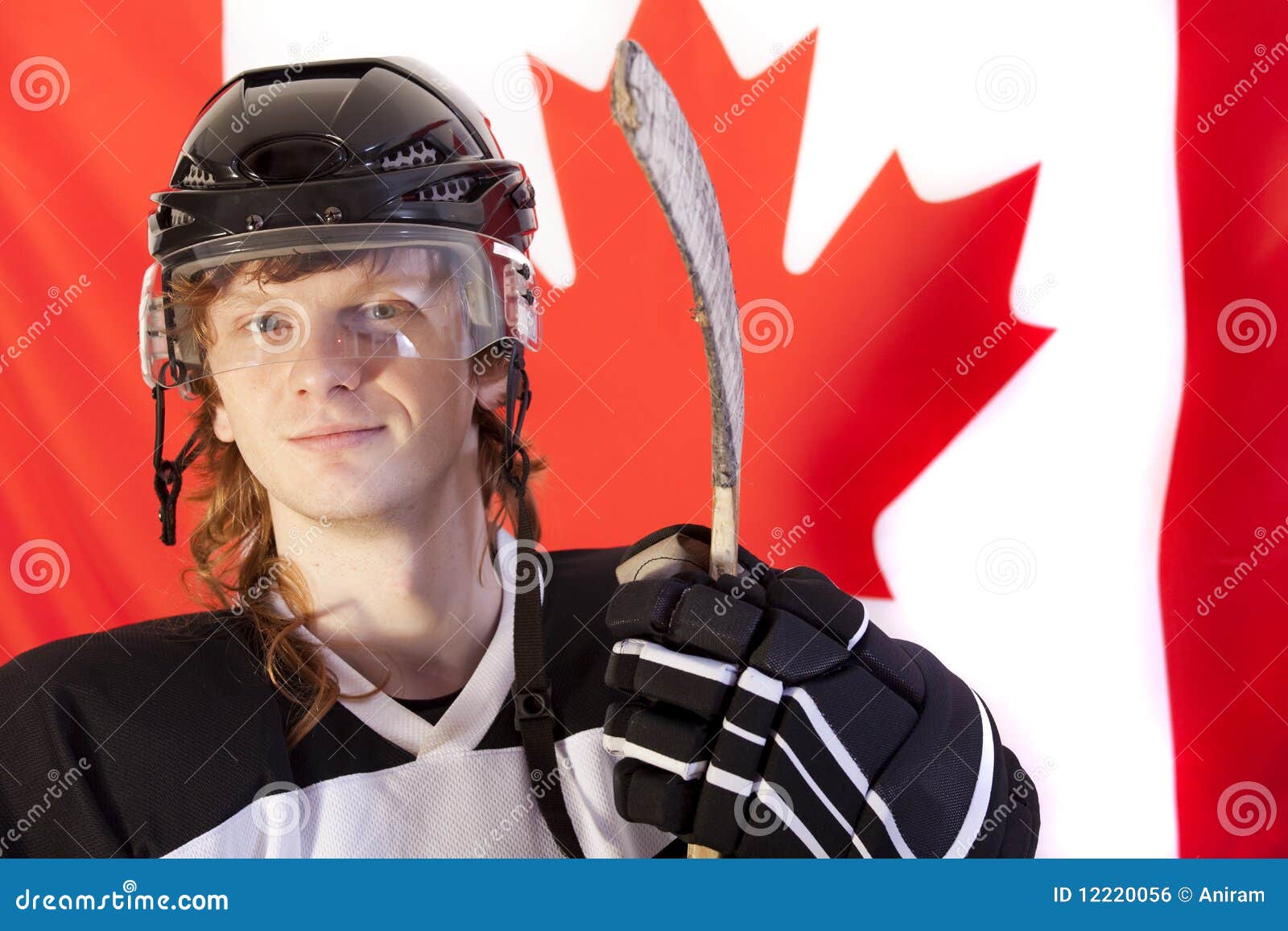 Ice Hockey Player Over Canadian Flag Stock Photo Image of posing