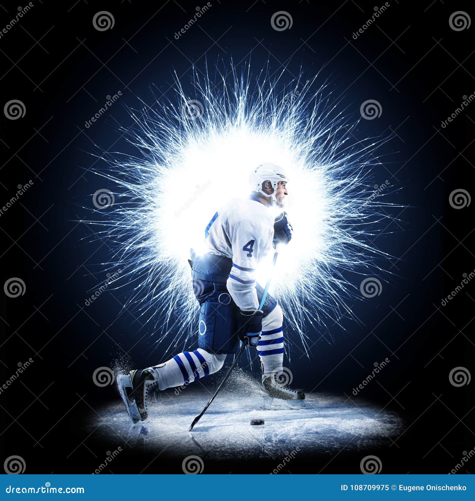 ice hockey player is skating on a abstract background