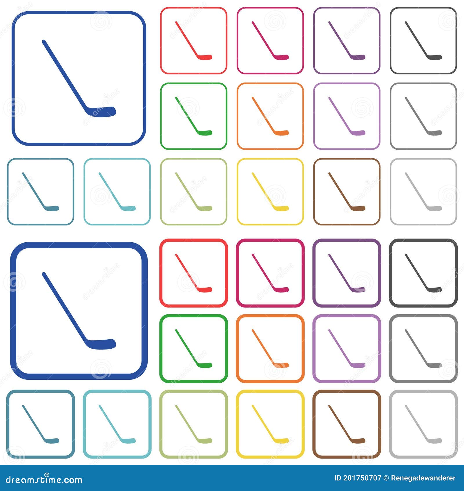 Ice Hockey Stick Outlined Flat Color Icons Stock Vector Illustration