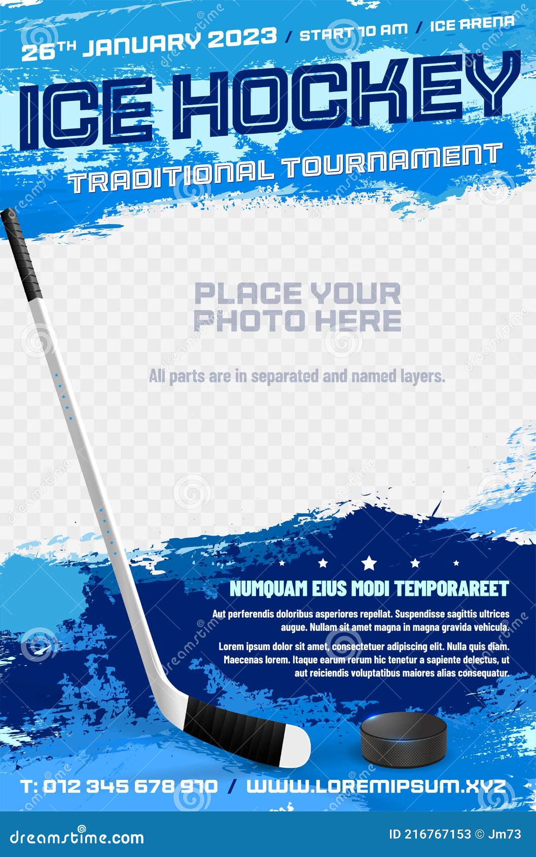 Ice Hockey Tournament Poster Template with Stick and Puck Stock Inside Hockey Flyer Template