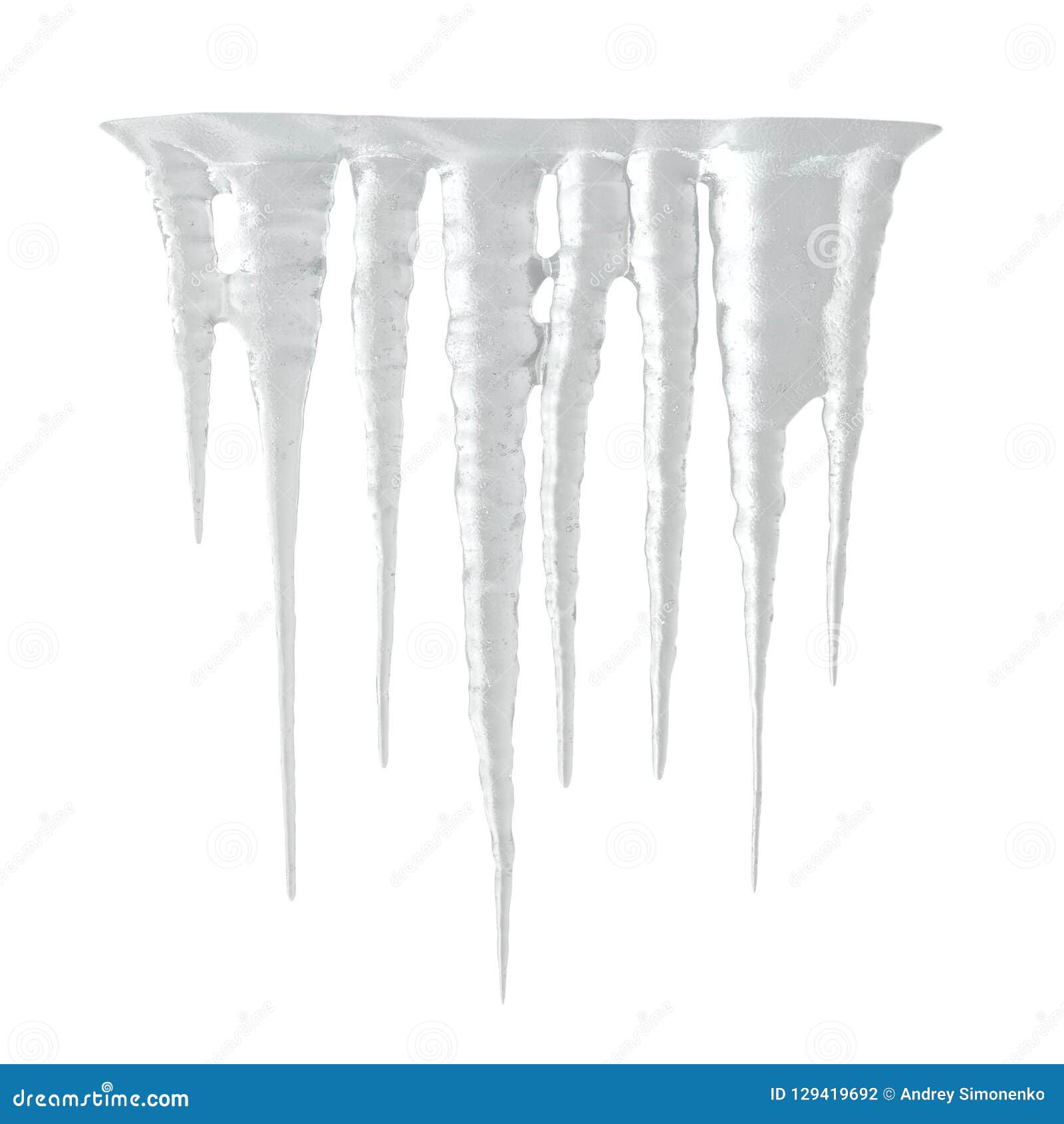 Ice Icicles on White Background. 3D Illusration, Isolated Stock