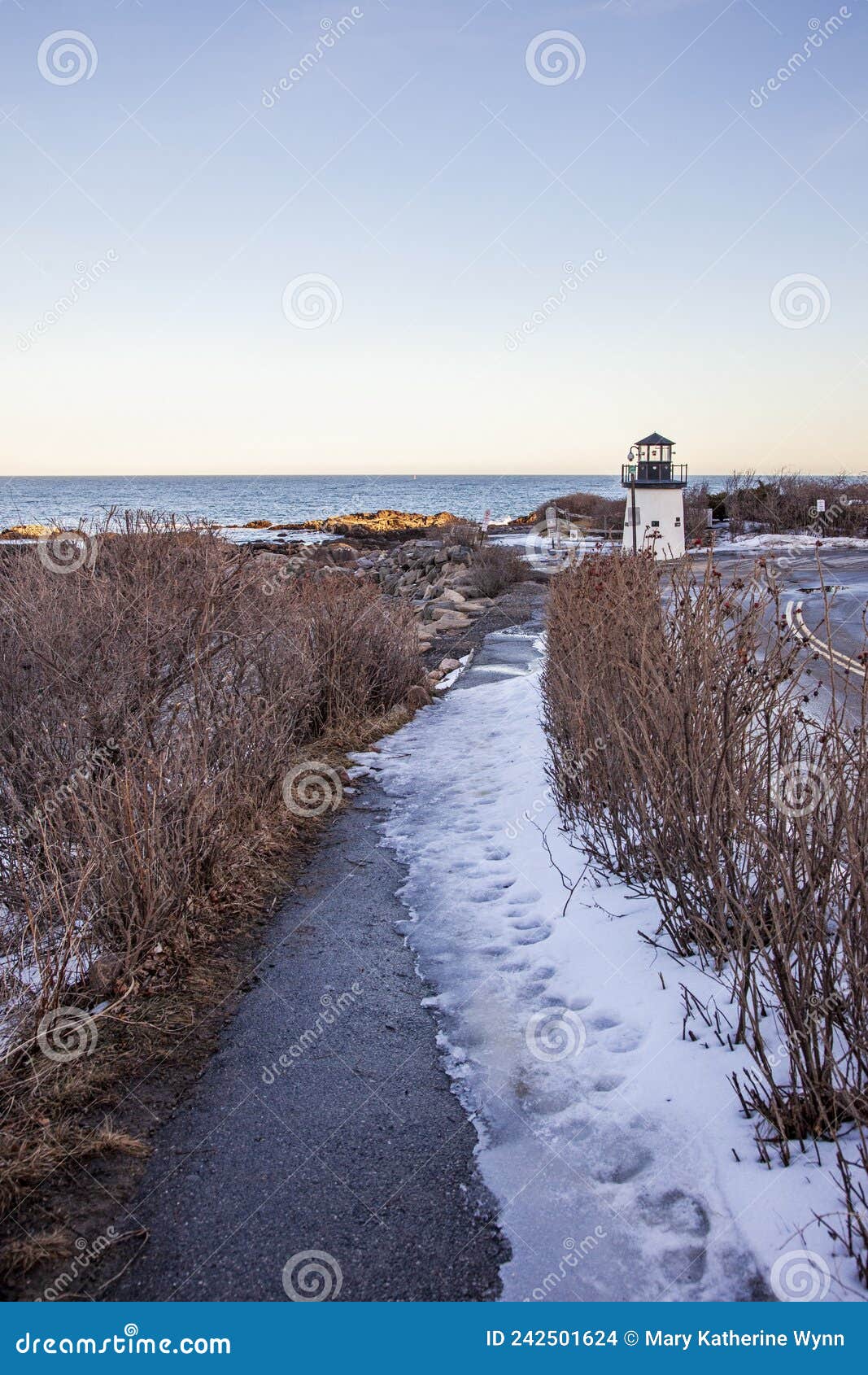 Ice on Marginal Way in Ogunquit by the Lobster Point Lighthouse in