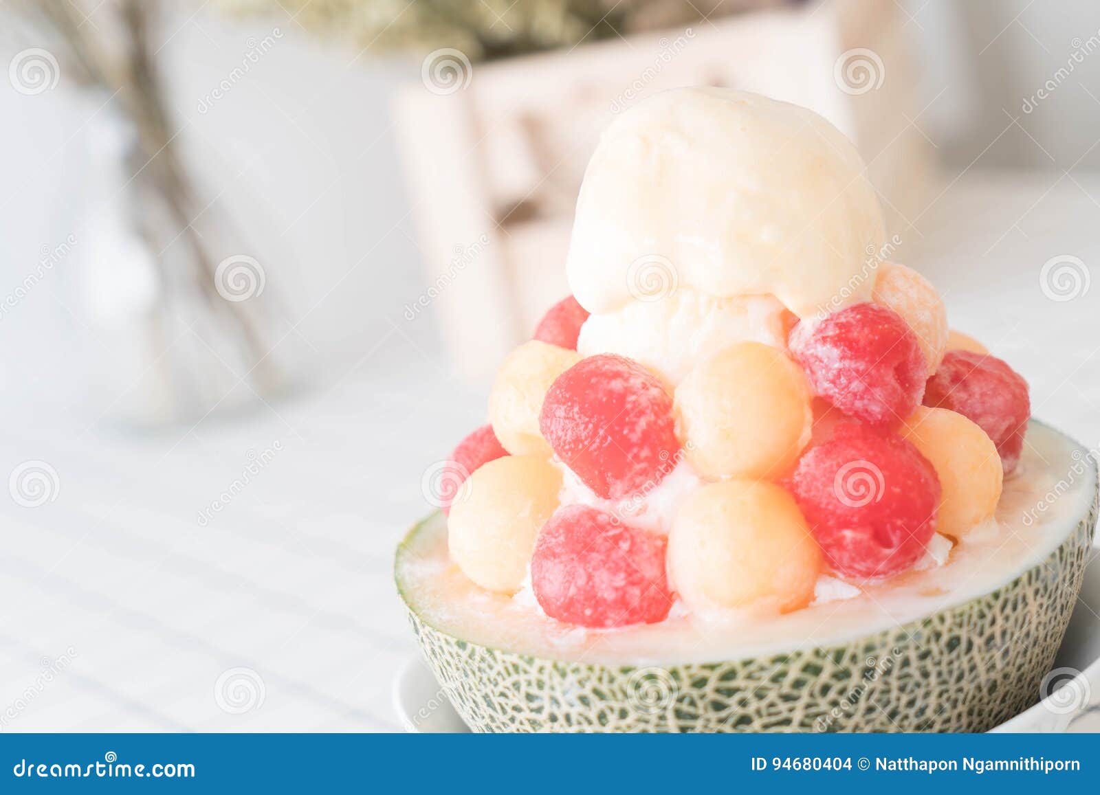 Ice Melon Bingsu, Famous Korean Icecream Stock Photo Image of snow