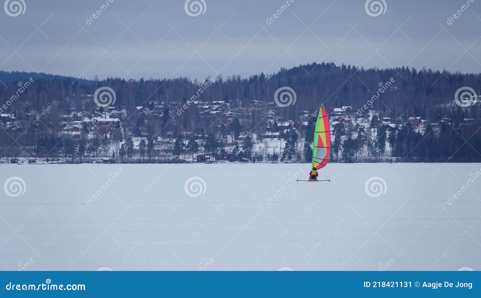 ice sailing on frozen lake siljan n rattvik in dalarna in sweden