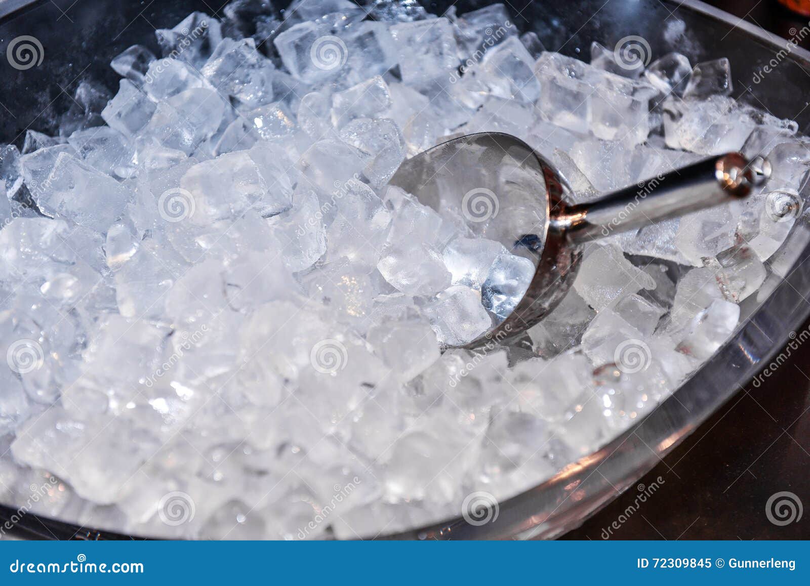 ice with scoop in ice bucket