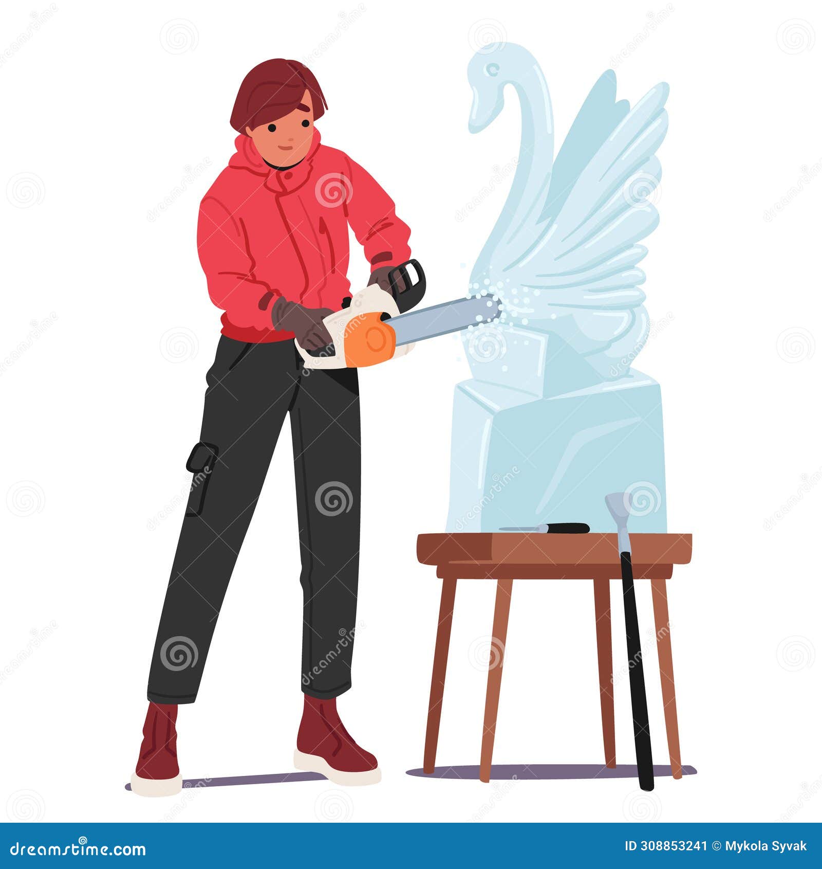 Ice Sculptor Character Carve Frozen Masterpieces, Transforming Solid 