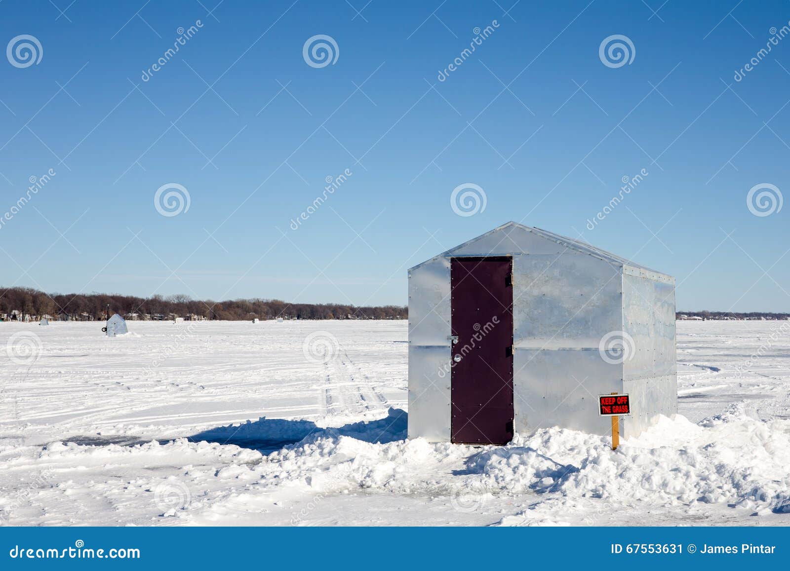 ice shanty with funny sign