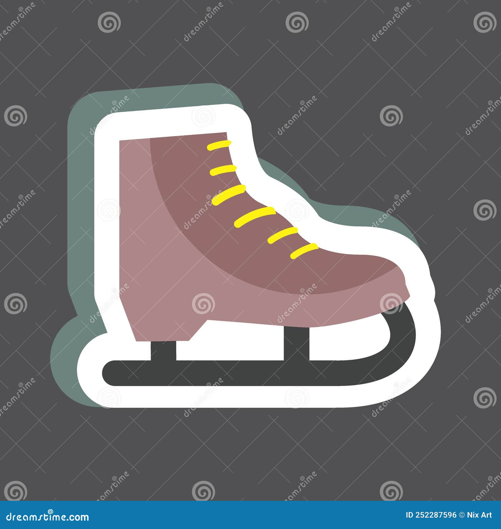 Ice Skate Sticker in Trendy Isolated on Black Background Stock