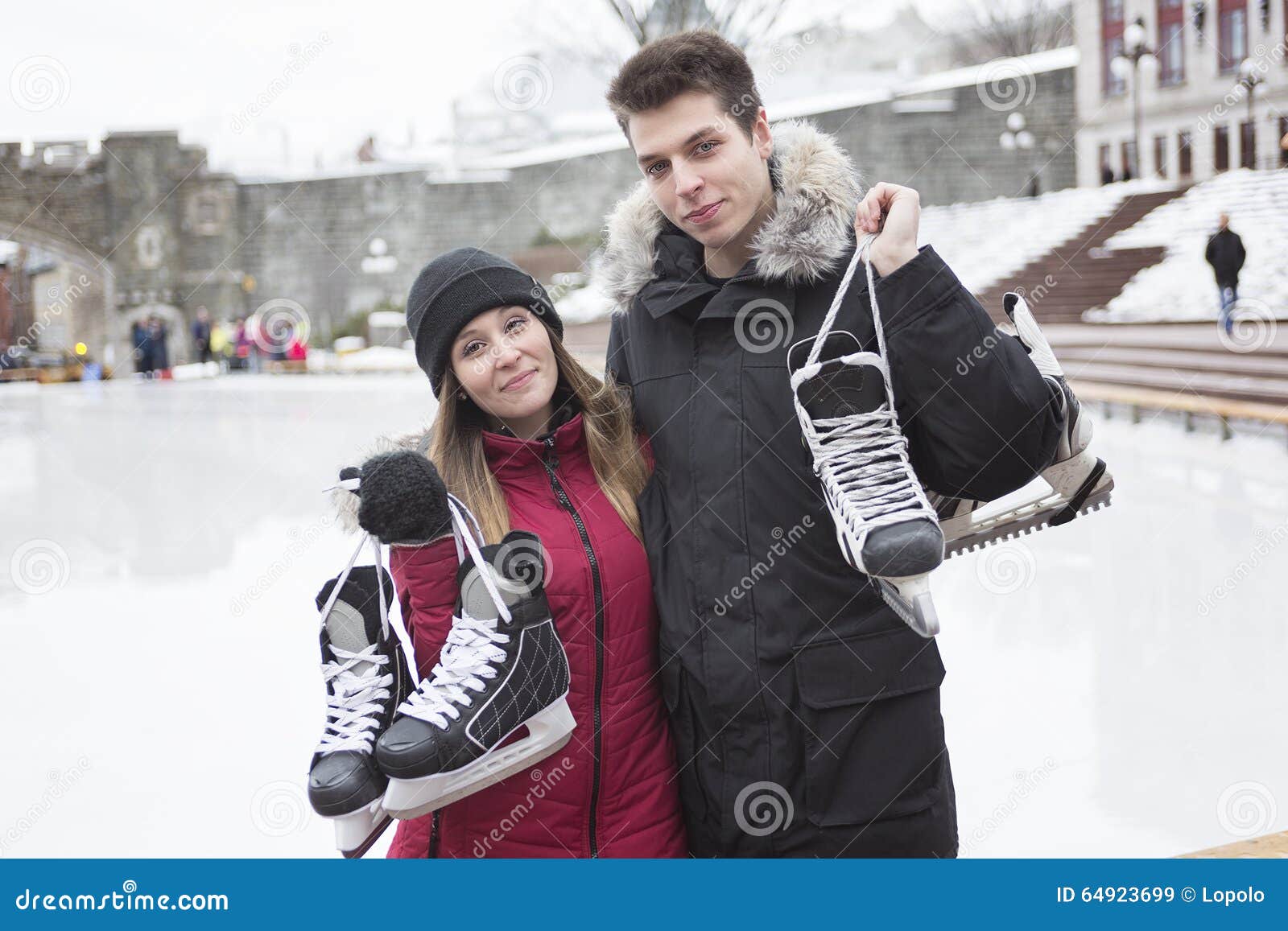 Ice Skating Couple Having Winter Fun on Ice Skates Stock Image Image