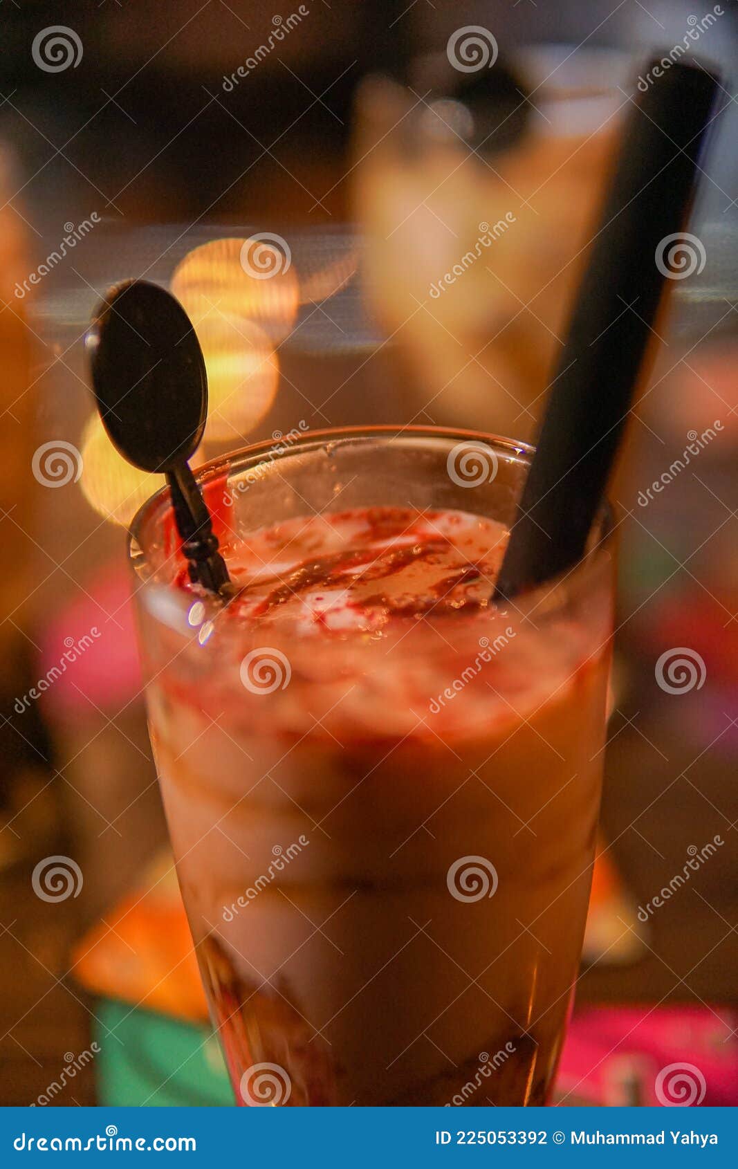Ice Strawberry Boba with Straw and Spoon Stock Photo Image of