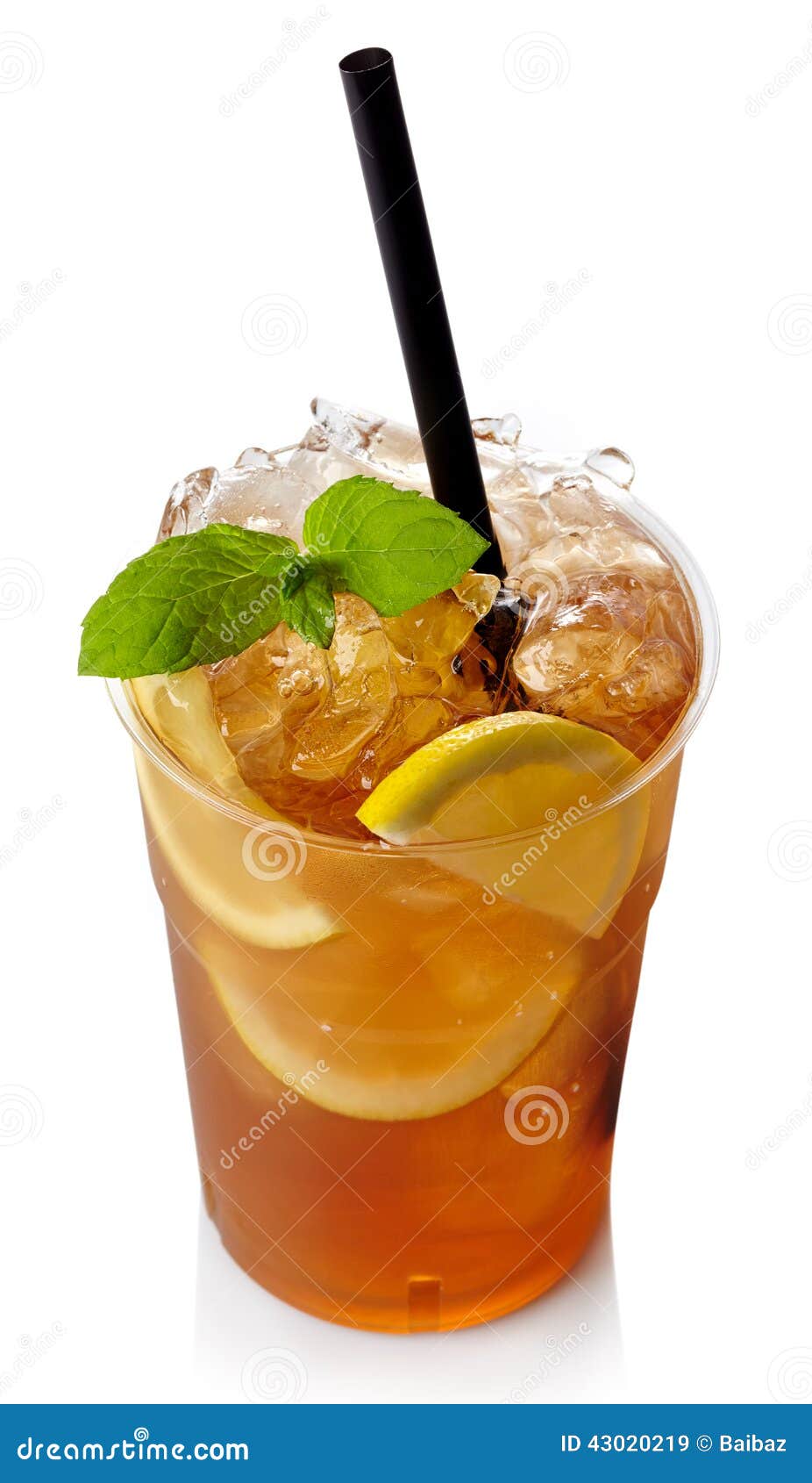 Fresh Ice Tea In Plastic Glass With Straw Stock Photo, Picture and Royalty  Free Image. Image 29464317.