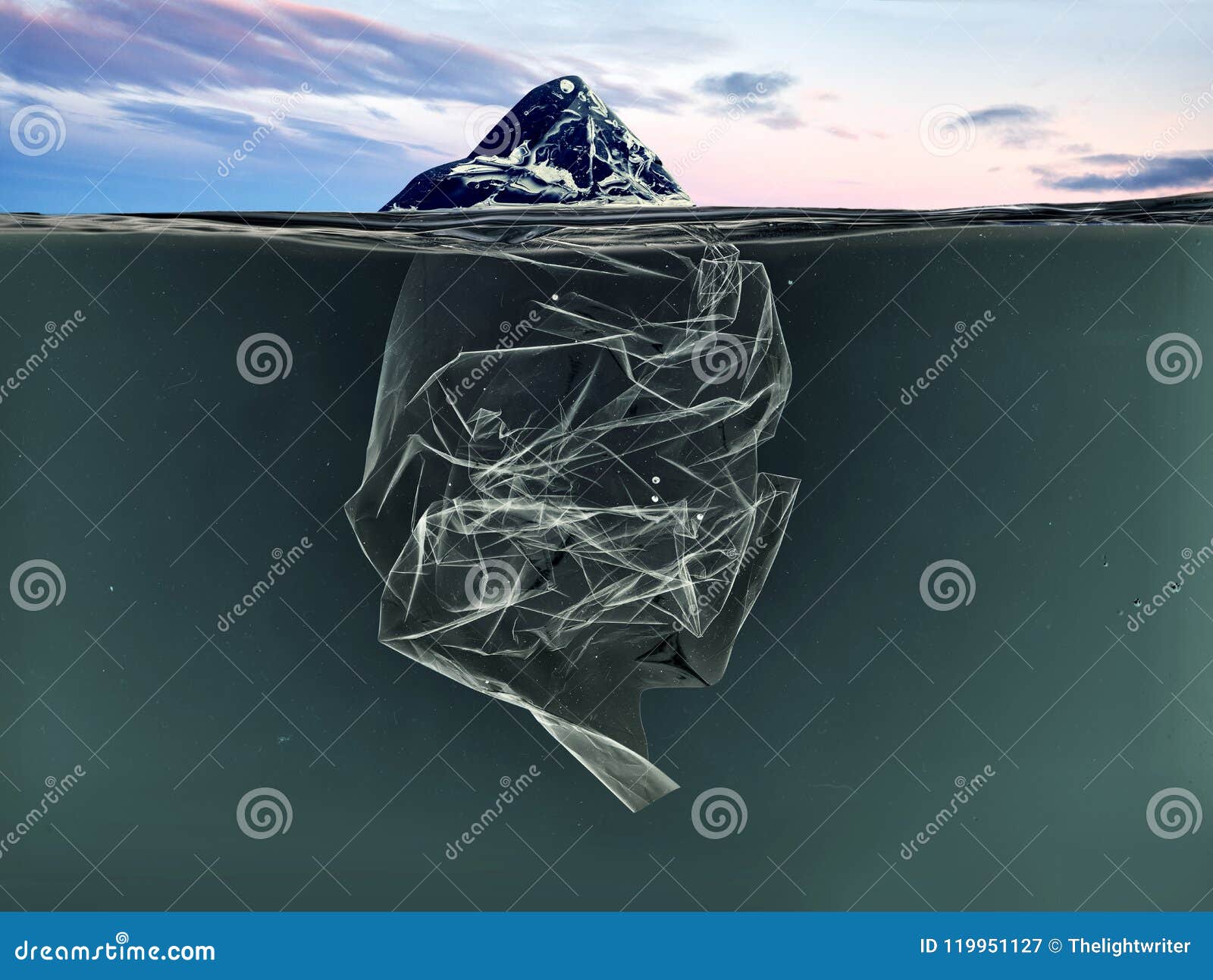 Iceberg of Garbage Plastic Floating in Ocean with Greenland Back Stock Image Image of