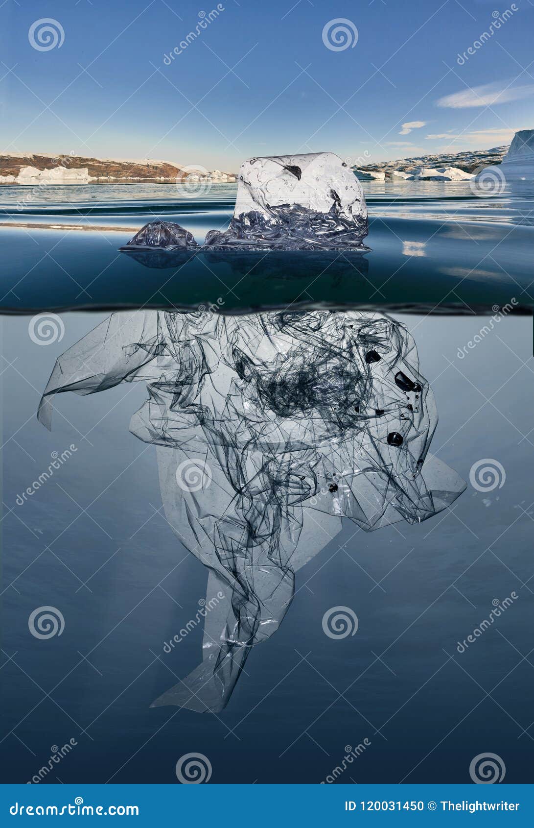 Iceberg of Garbage Plastic Floating in Ocean with Greenland Back Stock Photo Image of ocean