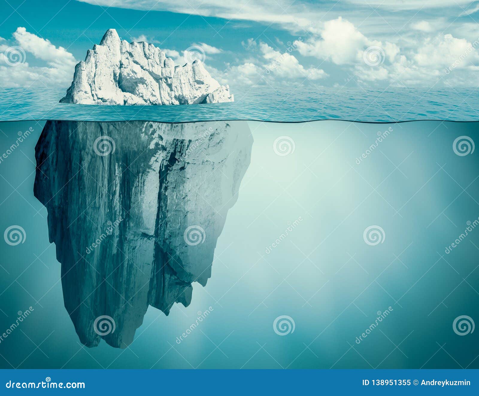 iceberg in ocean. hidden threat or danger concept. 3d .