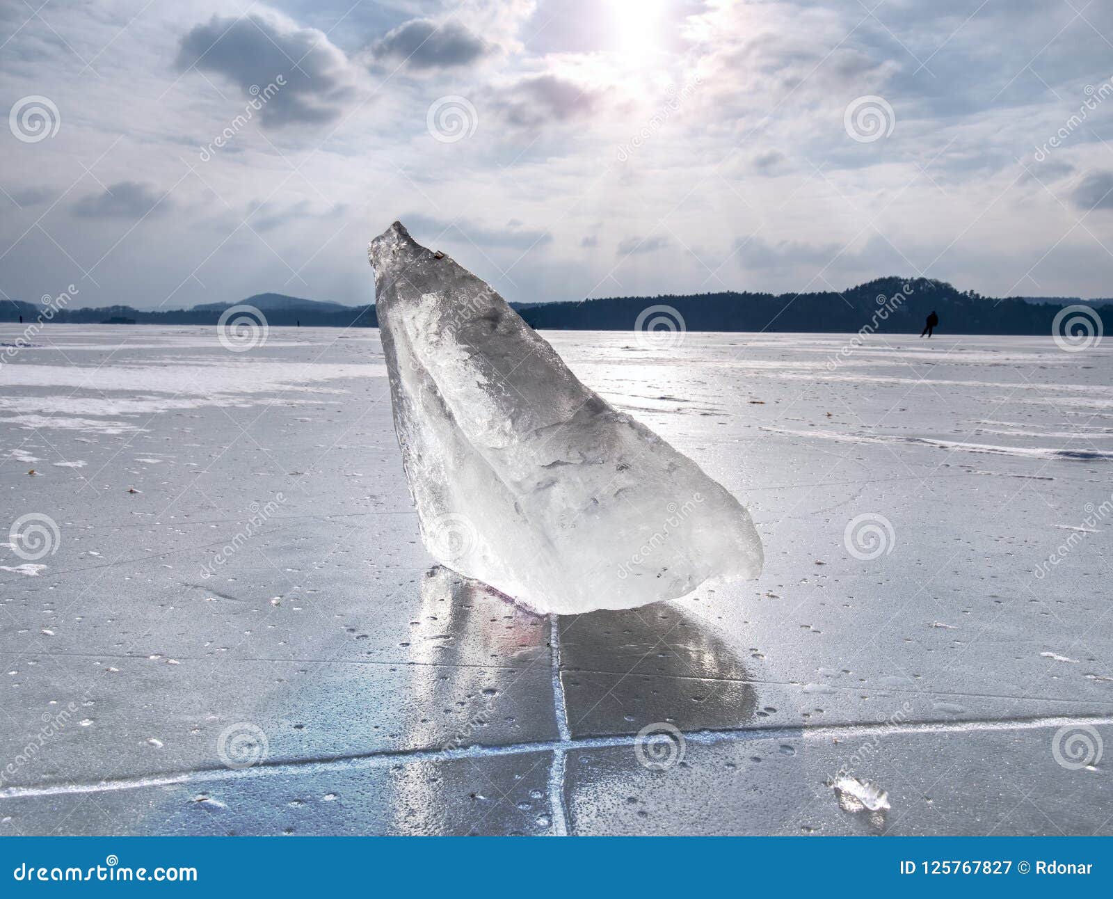 Iceberg Piece in the Snow Floe Floating in Open Ocean. Pink Sunset ...