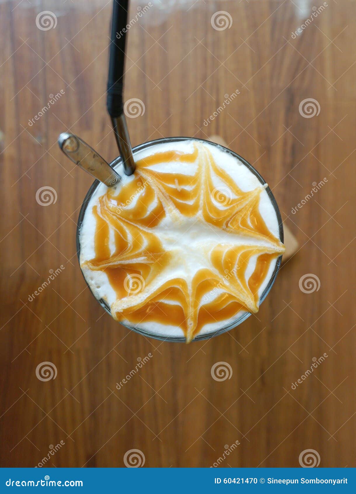 Iced caramel macchiato stock photo. Image of shop, spoon