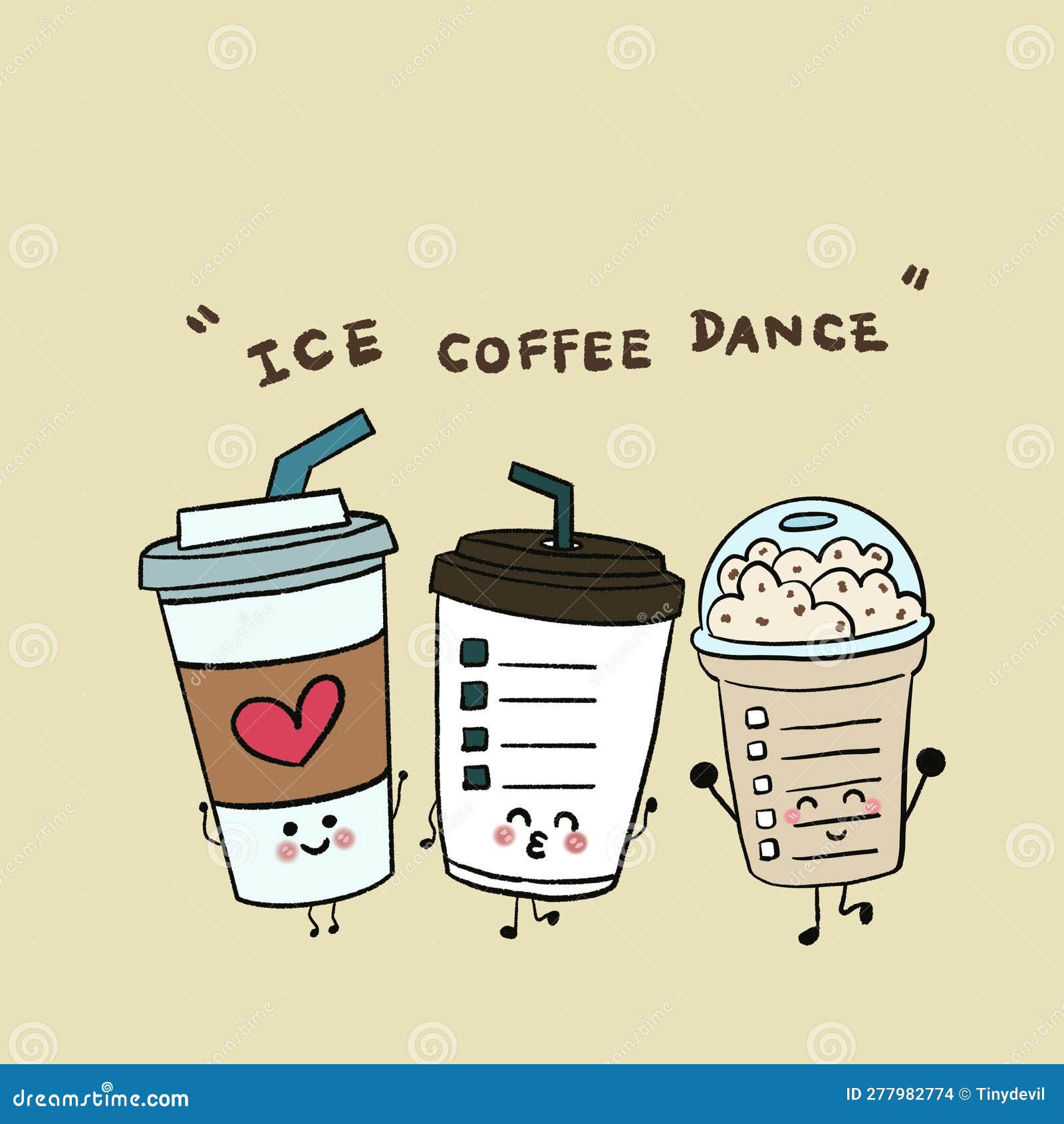 Iced Coffee Cup (character with Hand Free Drawing) Stock Illustration