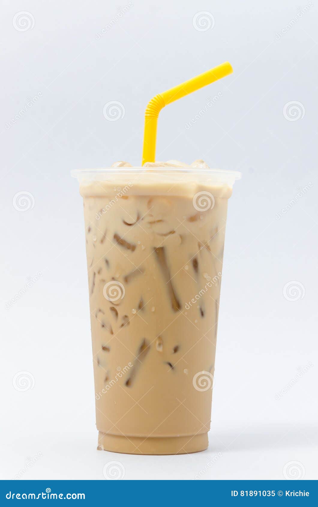 Ice Coffee In Plastic Cup Isolated On White Background Stock Photo