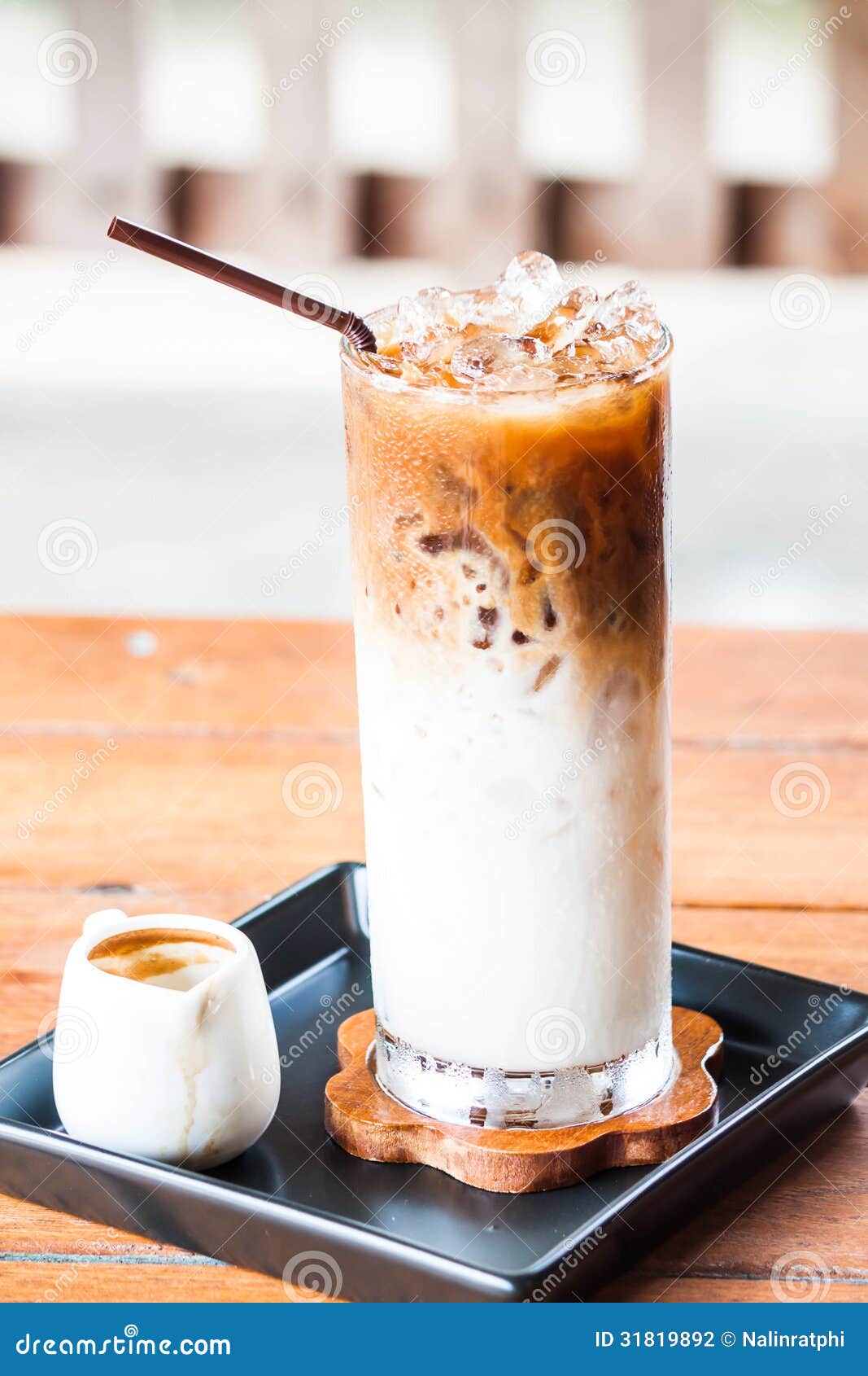 Iced Coffee Latte with Espresso Shot Adding Stock Photo - Image of cold