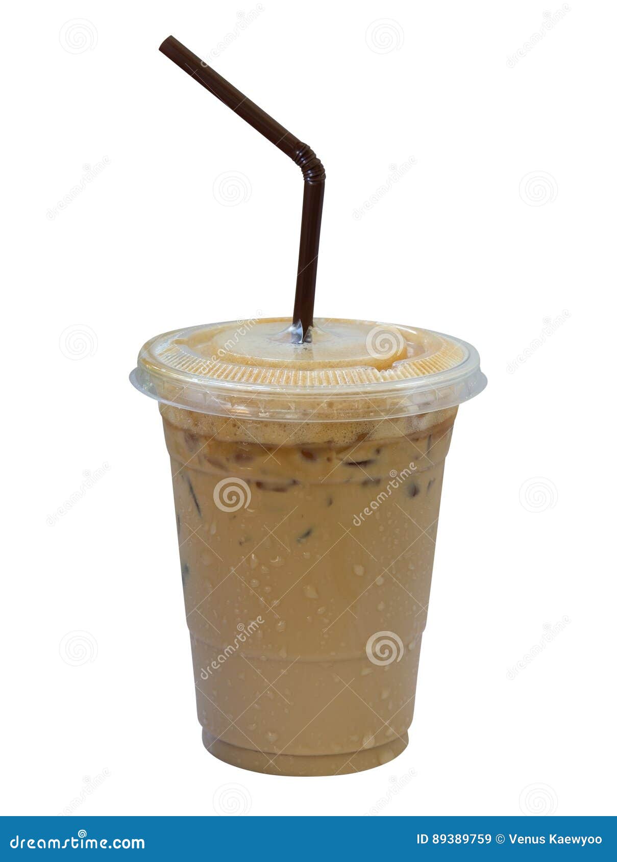 iced coffee latte in plastic cup  on white background, c