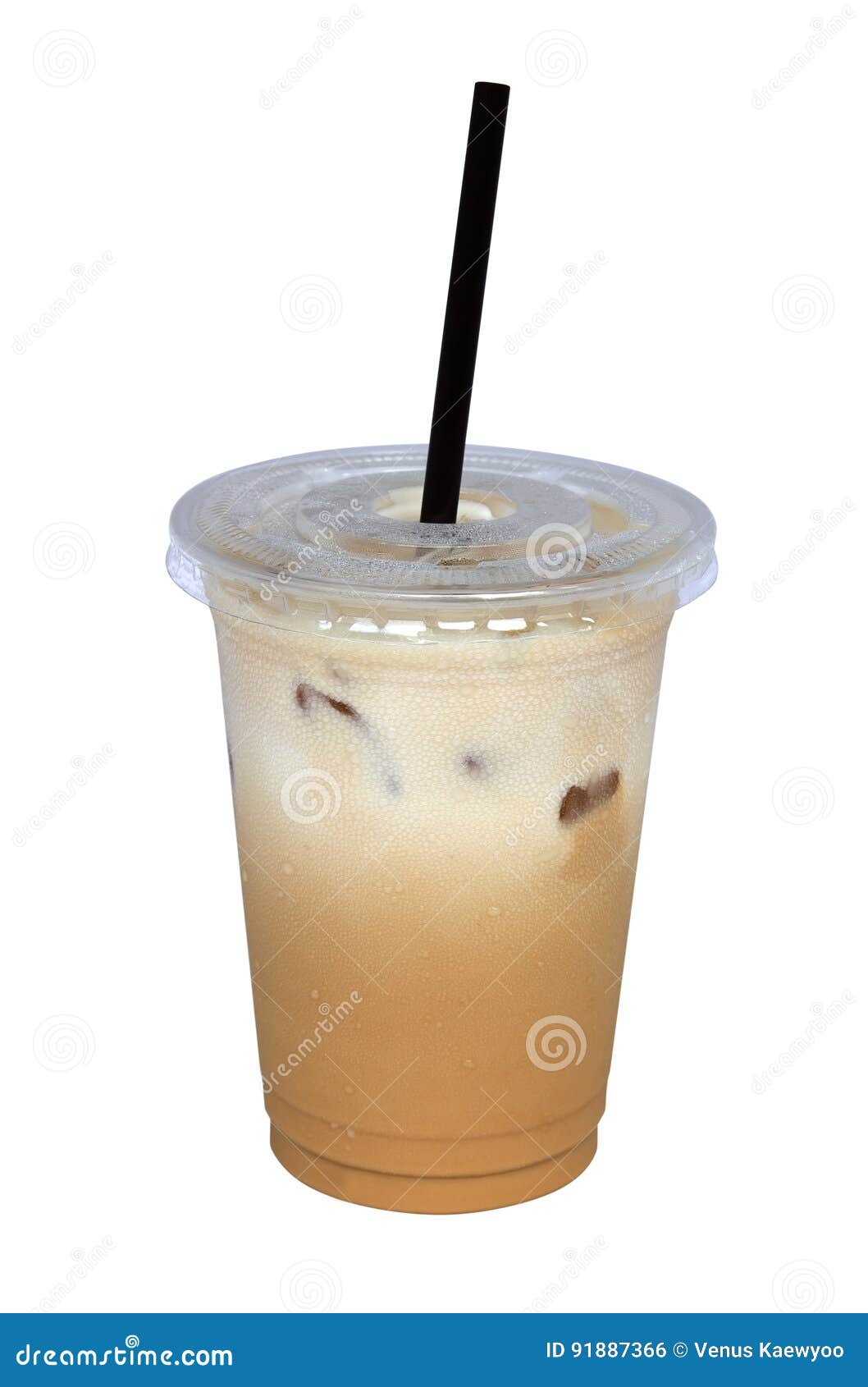 Iced Coffee Latte in Plastic Cup Isolated on White Background, C Stock  Photo - Image of brown, straw: 91887366