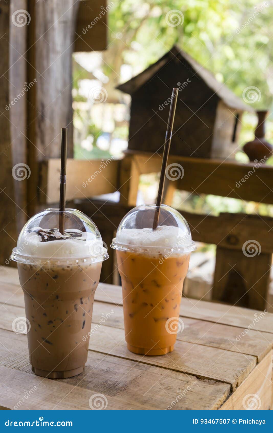 Iced coffee and milk tea stock image. Image of straw 93467507