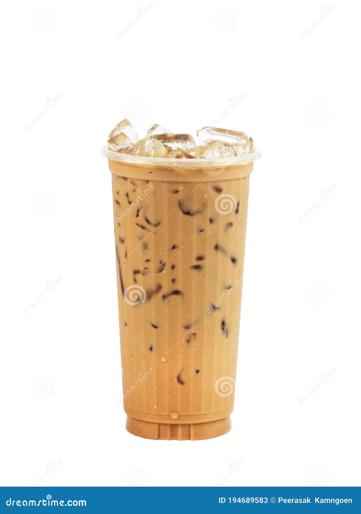 Iced Coffee Latte in Plastic Cup Isolated on White Background, C