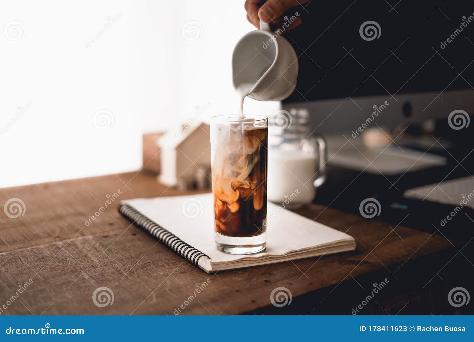Iced Coffee, Put Milk in a Glass Stock Image Image of poured, cafe