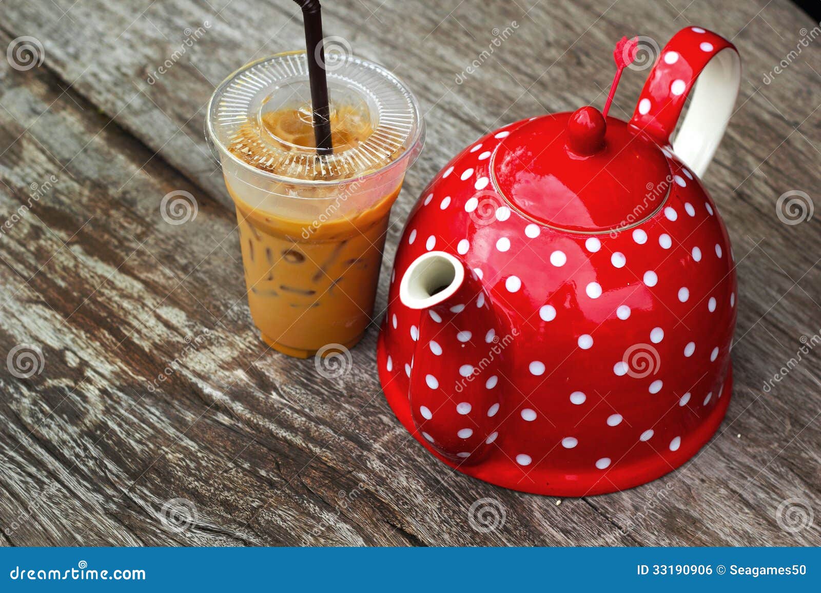Iced coffee and red pot stock photo. Image of refreshment 33190906