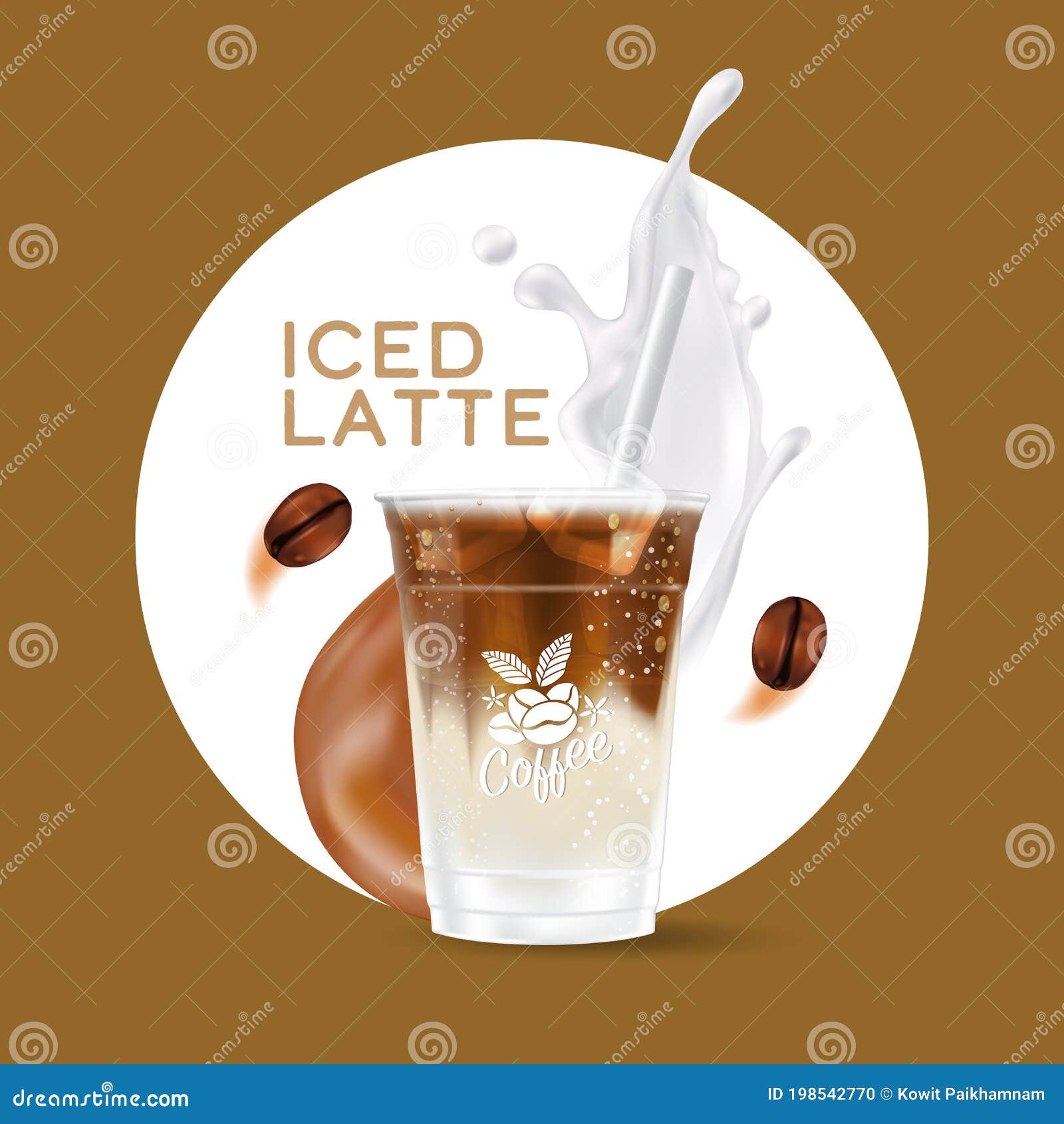 Iced Coffee Takeaway Cup Vector Illustration, Iced Latte Stock Vector