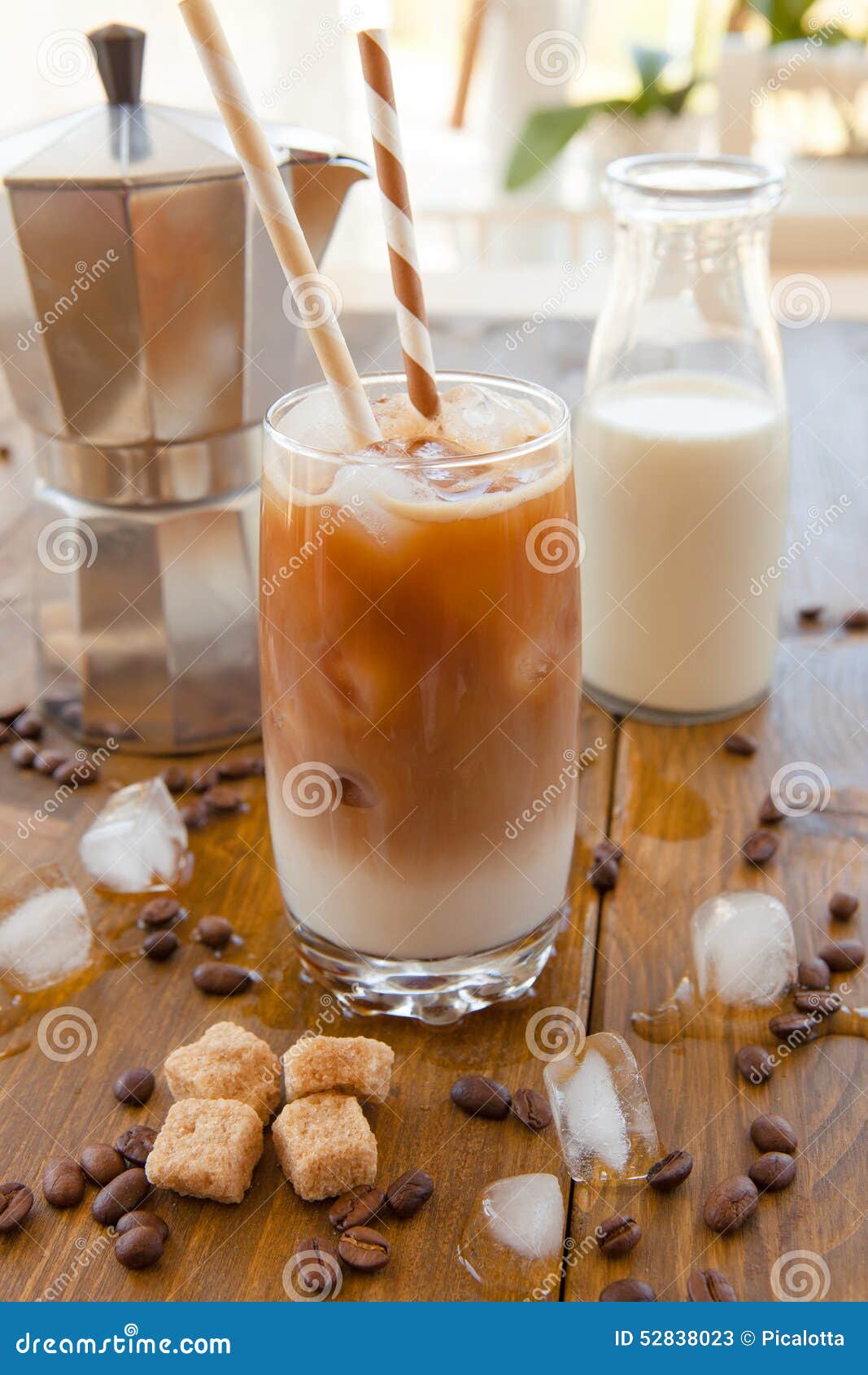 Iced coffee in tall glass stock image. Image of bottle 52838023