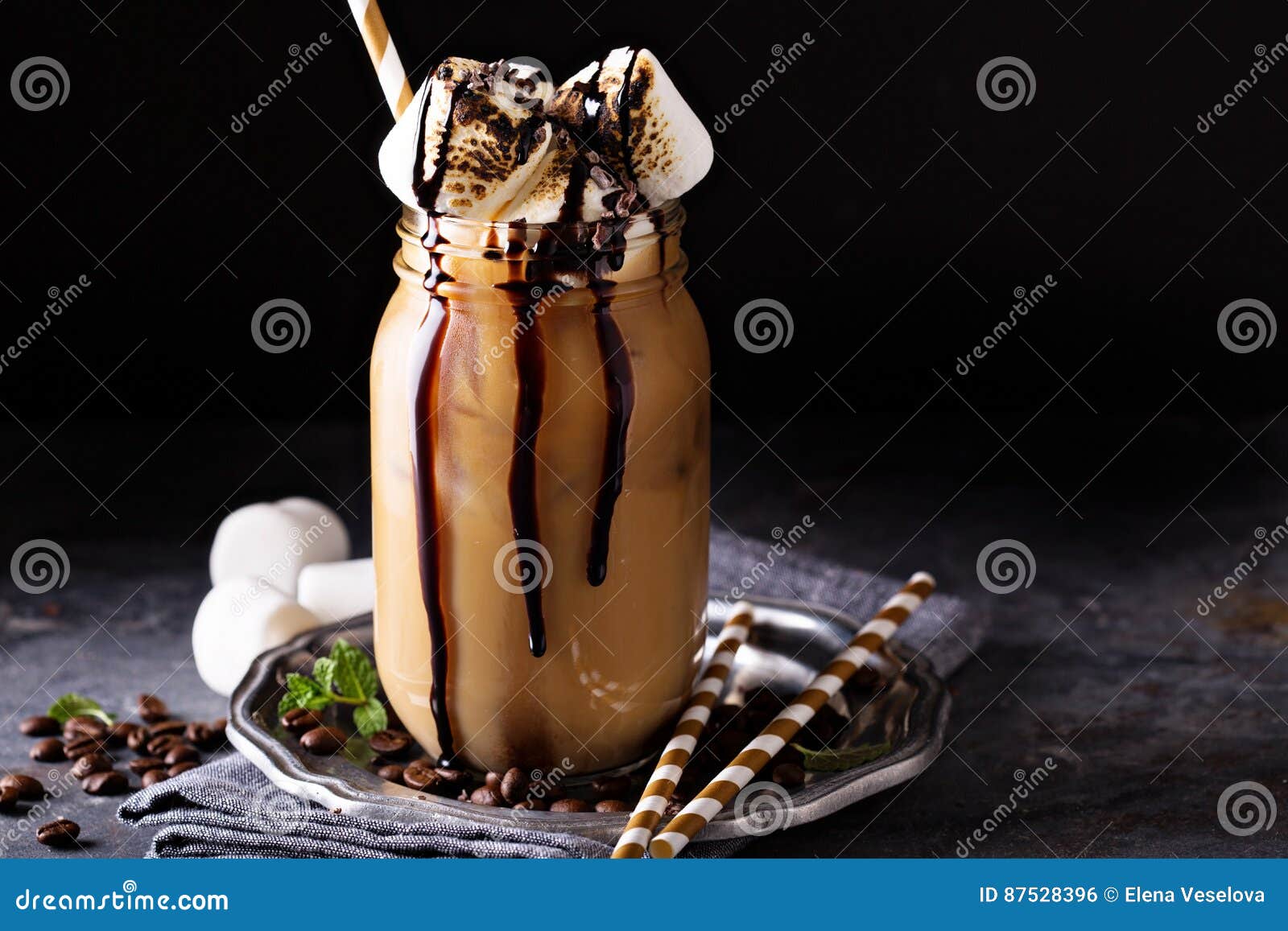 Iced Coffee with Toasted Marshmallow Stock Photo Image of cold