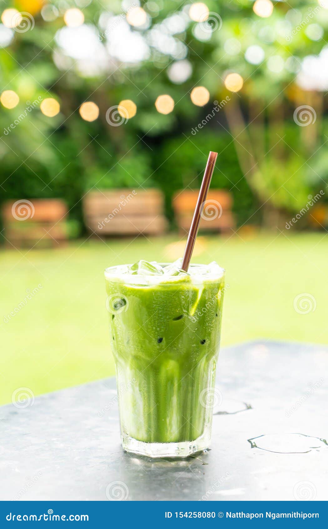 Green tea with milk stock photo. Image of glass, white 154258080