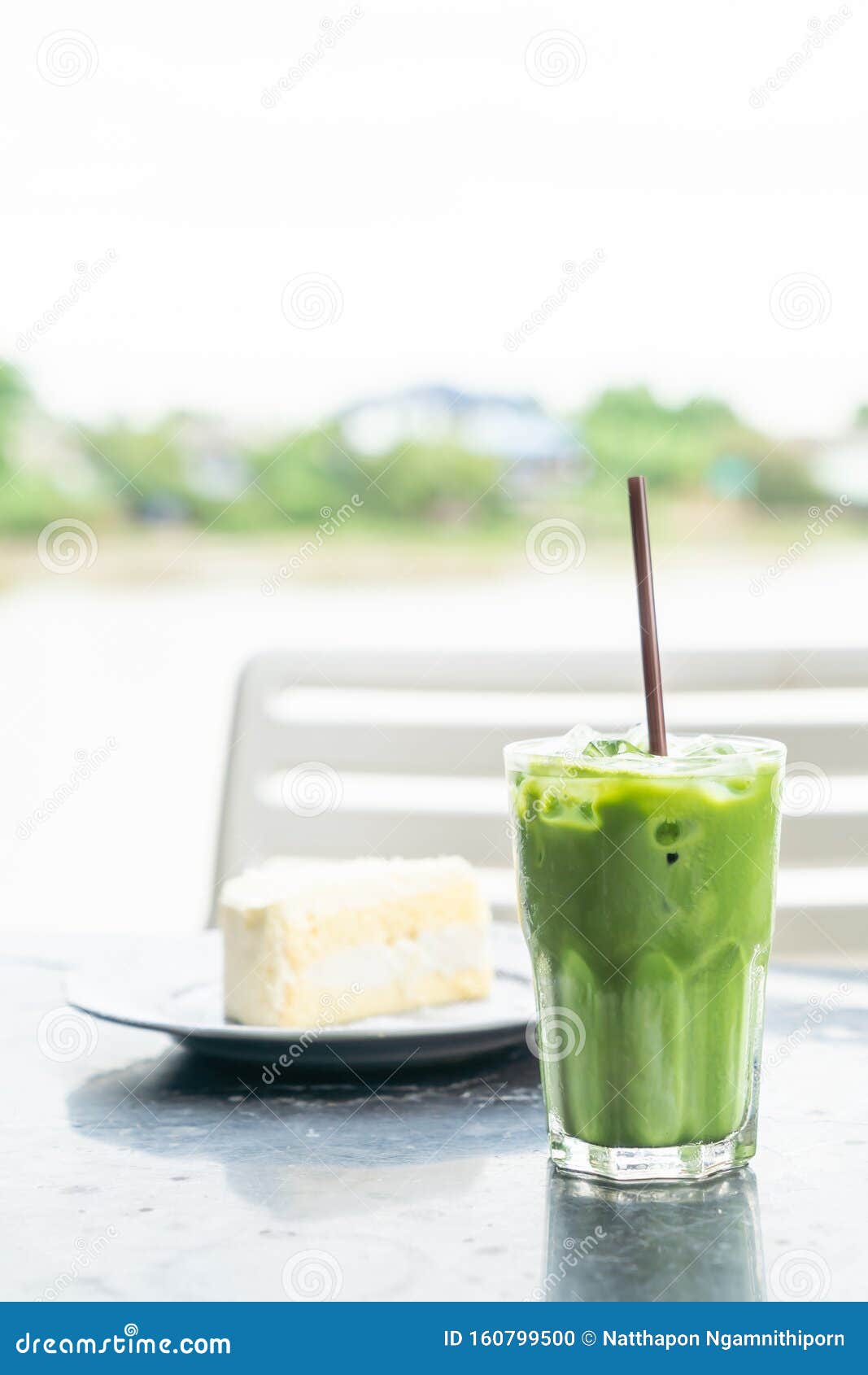 Green tea with milk stock photo. Image of cafe, iced 160799500