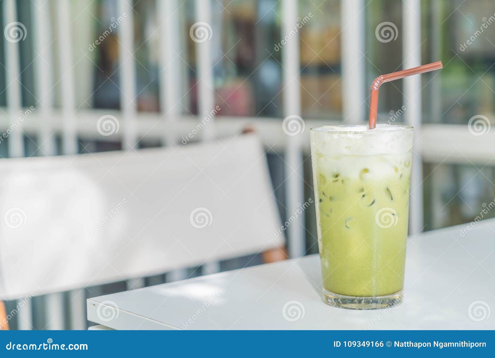 Iced green tea with milk stock photo. Image of greentea 109349166