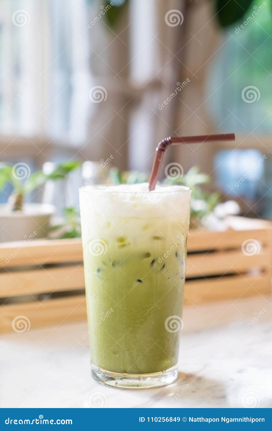 Iced green tea with milk stock image. Image of asian 110256849