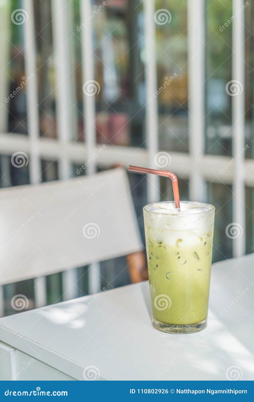 Iced green tea with milk stock photo. Image of healthy 110802926