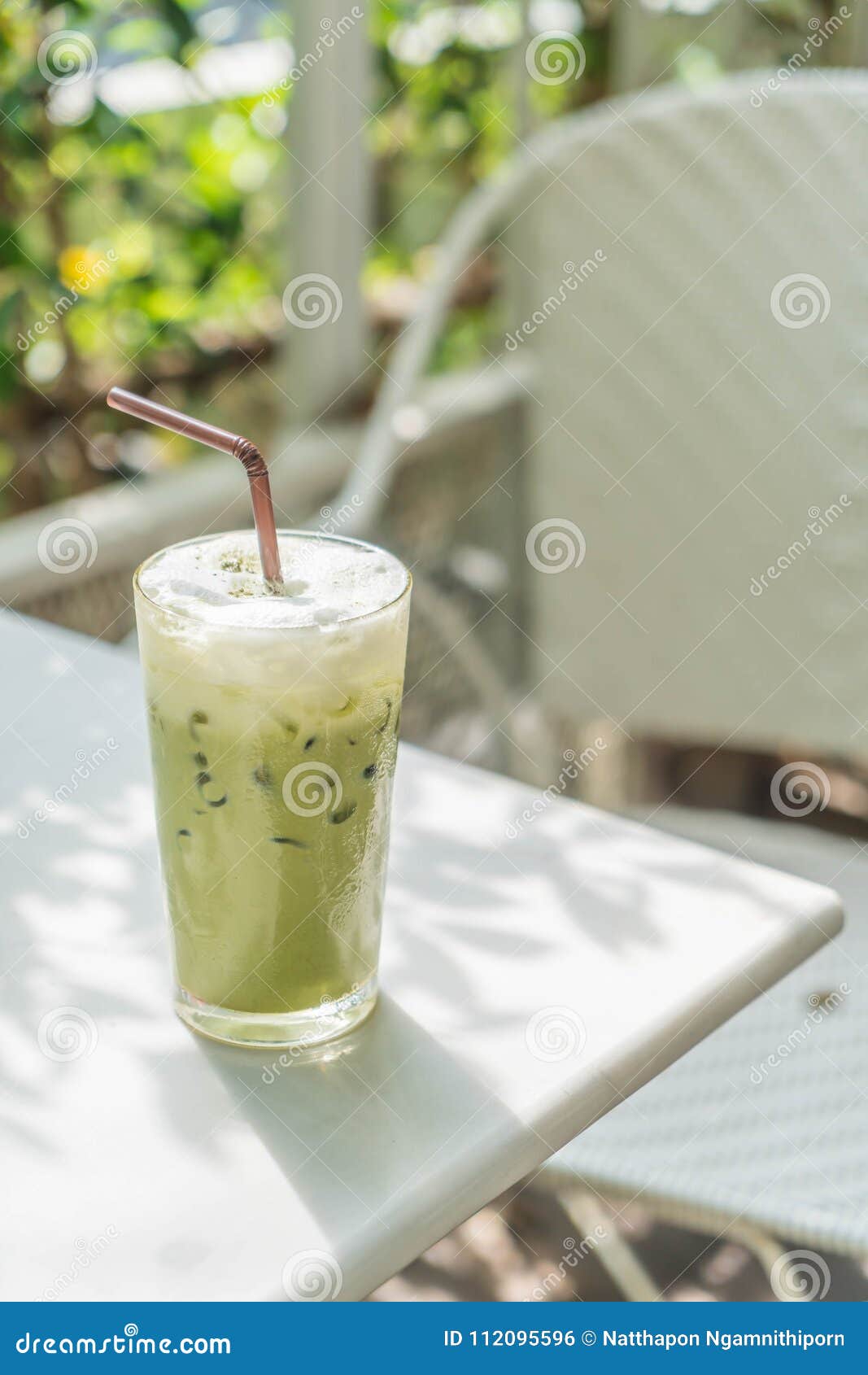 Iced green tea with milk stock photo. Image of matcha 112095596