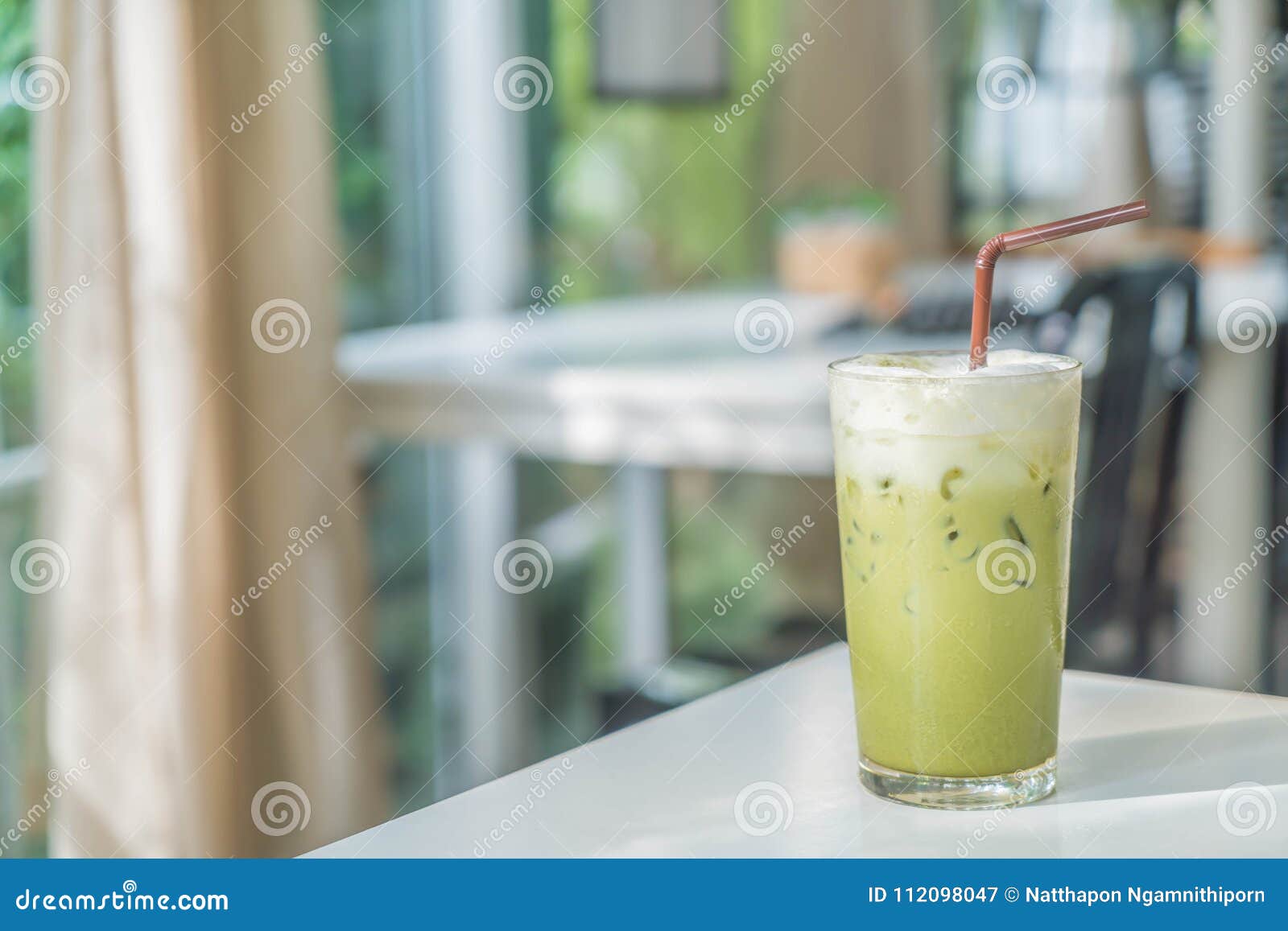 Iced green tea with milk stock image. Image of white 112098047