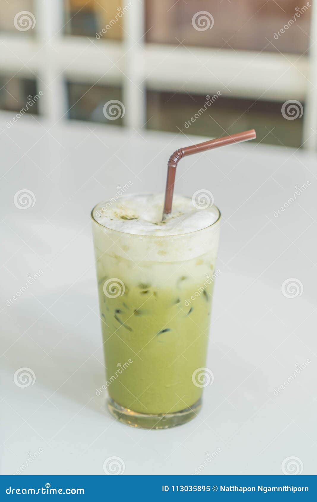 Iced green tea with milk stock image. Image of white 113035895