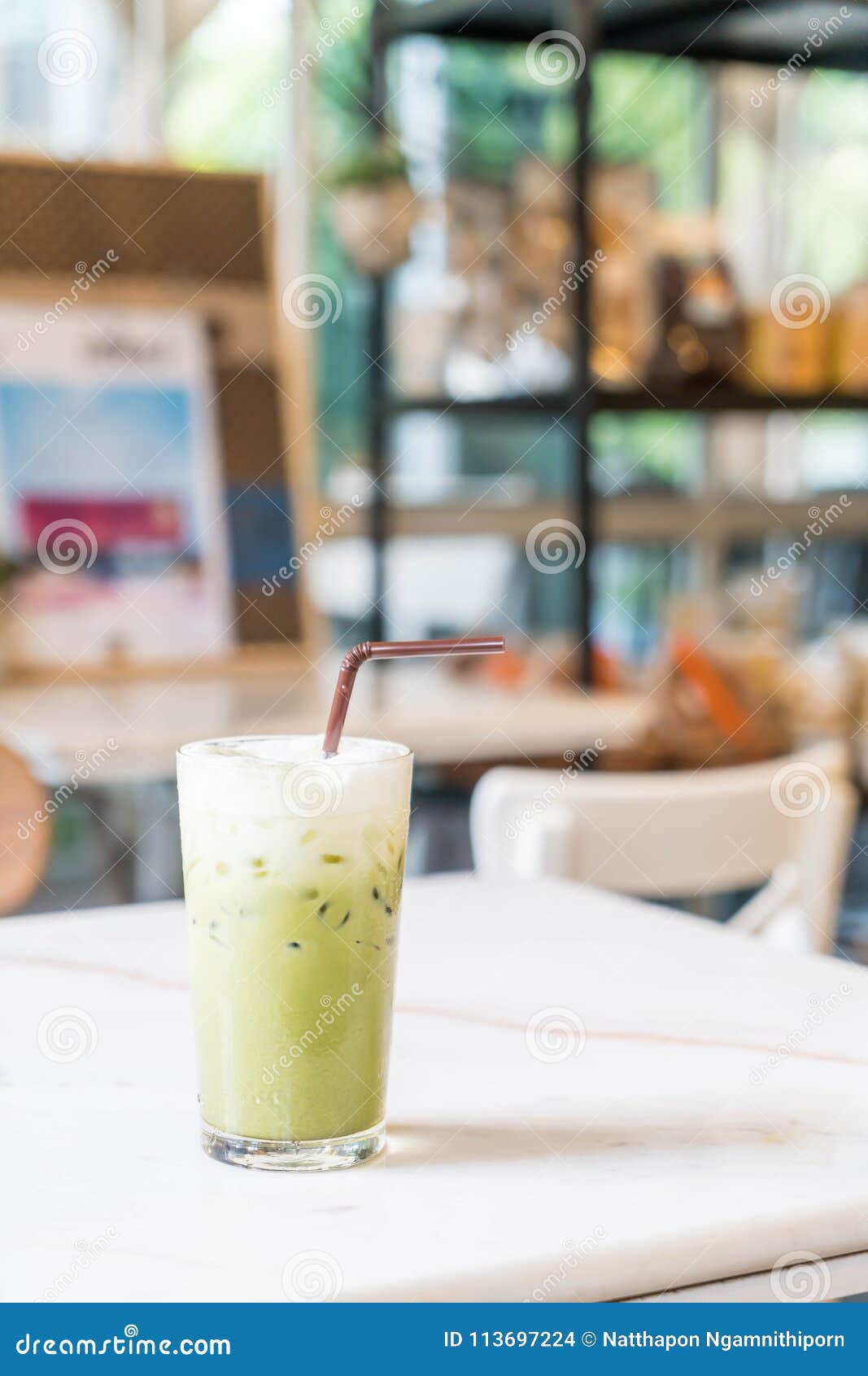 Iced green tea with milk stock photo. Image of freshness 113697224